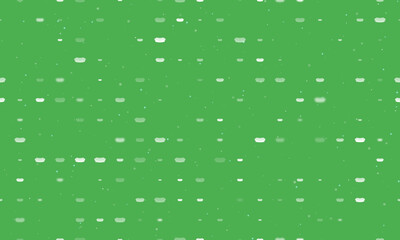 Seamless background pattern of evenly spaced white hotdog symbols of different sizes and opacity. Vector illustration on green background with stars