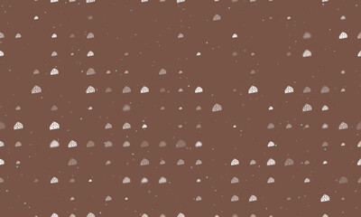 Seamless background pattern of evenly spaced white cheese symbols of different sizes and opacity. Vector illustration on brown background with stars