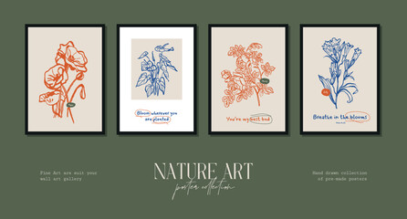 Bohemian poster collection with wildflowers and botanical illustrations for your wall art gallery
