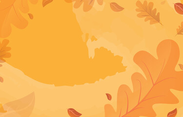 Fototapeta na wymiar Autumn minimal background decorated with leaves golden yellow and watercolor. fall concept,For wallpaper, postcards, greeting cards, website pages, banners, online sales. Vector illustration
