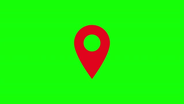 Animation of red map location pin appearing on chroma key background