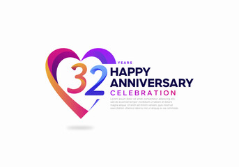 32 years anniversary colorful icon logo design vector template