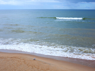 Calm landscape beach. Blue sea waves