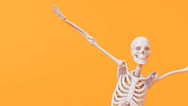 Fun halloween dancing skeleton character. 3D Rendering