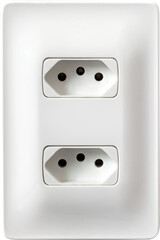 Double plug socket on the wall isolated on background