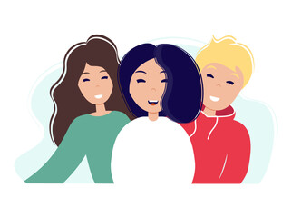 World smile day. Smiling people together. Template for banner, postcard, card, invitation. Vector illustration in flat style.