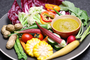 vegetable salad and bagna cauda (a garlic and anchovy sauce for dipping vegetables)