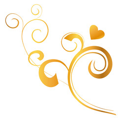 abstract golden floral with swirls and heart