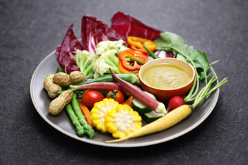 vegetable salad and bagna cauda (a garlic and anchovy sauce for dipping vegetables)