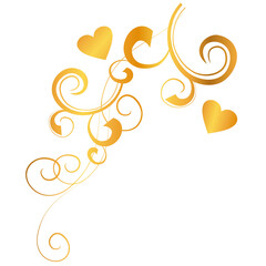 abstract golden floral with swirls and hearts