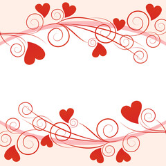 floral red frame with hearts square illustration