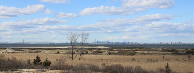 Manhattan, Brooklyn and Staten Island viewed distantly from Sandy Hook Beach, NJ