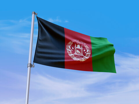 Beautiful Afghanistan flag waving with sky background - 3D illustration - 3D render