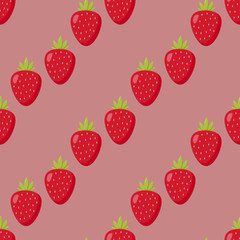 Seamless pattern with strawberry on dirty pink background. Vector image.
