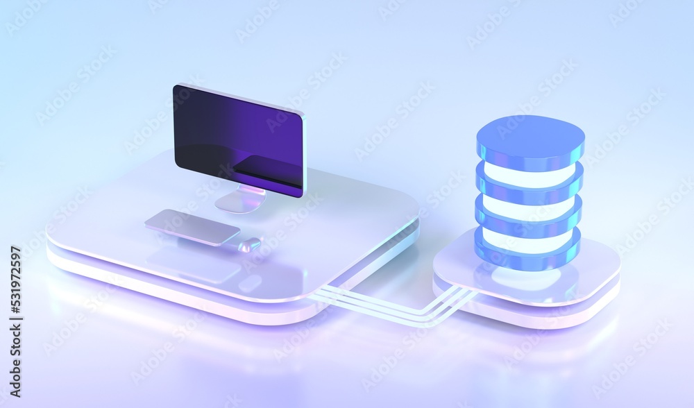 Poster date center isometric 3d render. server with computer equipment, web hosting infrastructure icons on