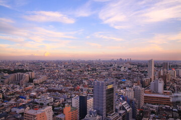 Naklejka na ściany i meble 三軒茶屋にあるキャロットタワーから見る東京の夕景