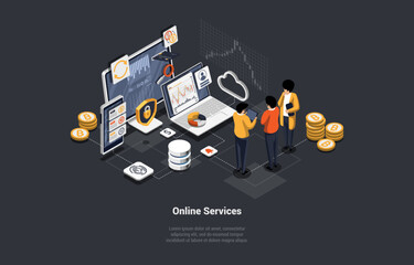Concept Of Online Service. Female Customer Service Agent Talking with Client. Online Customer Support and Helpdesk. Individual Scenes for Technical Support Assistant. Isometric 3d Vector Illustration