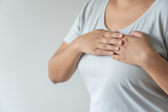 Obesity woman gain overweight and fat causing to have high risk of heart attack