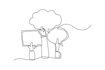 a simple continuous line, drawing an imaginary word formation, hands holding. simple line. Continuous line.