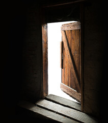 Old open grunge wooden door