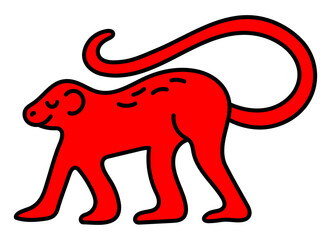 Monkey. Chinese horoscope 2028 year. Animal symbol illustration. Red doodle sketch