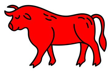 Ox or bull. Chinese horoscope 2033 year. Animal symbol illustration. Red doodle sketch