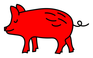 Pig 2031. Chinese horoscope. Animal symbol illustration. Red doodle sketch