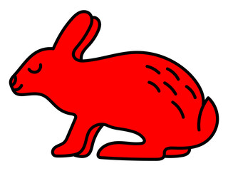 Rabbit. Chinese horoscope 2023 year. Animal symbol illustration. Red doodle sketch