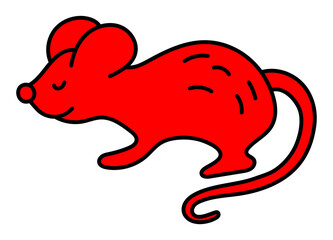 Rat or mouse. Chinese horoscope 2032 year. Animal symbol illustration. Red doodle sketch