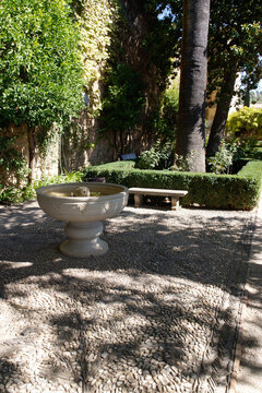 Granada (Spain). Water basin in the Jardin de los Adarves inside the Alc&aacute;zar of the Alhambra in Granada