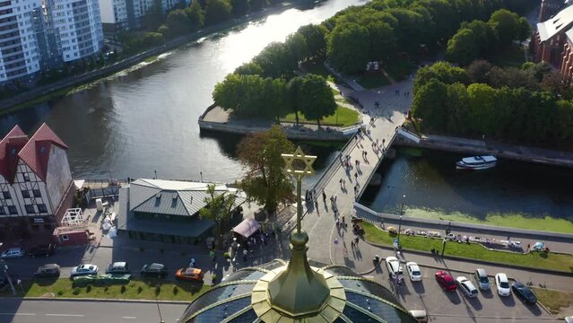 Aerial: The dome of synagogue in Kaliningrad