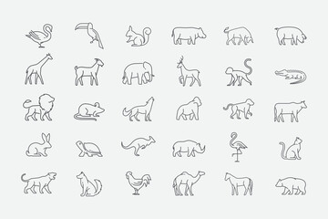 Wildlife icons set in linear style. Animals icon pack. wild, pet, zoo vector icon set. Vector illustration