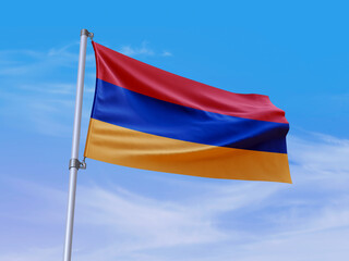 Beautiful Armenia flag waving with sky background - 3D illustration - 3D render