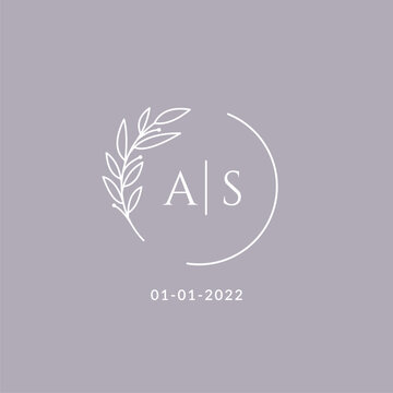 Initial monogram AS wedding logo with decorative floral frame