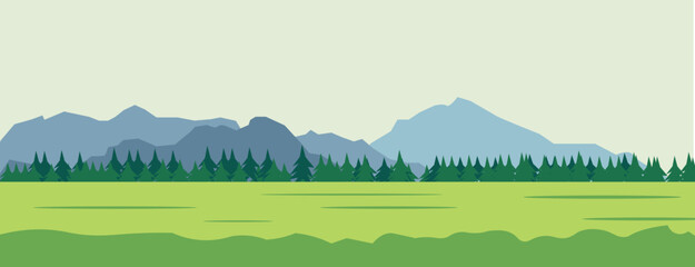 Green field with mountains in the background. vector illustration background