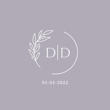 Initial monogram DD wedding logo with decorative floral frame