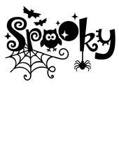 Spooky sign design Halloween. Owl, spider, moon svg file. Funny holiday files. Isolated transparent background.