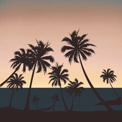 Obraz na płótnie Canvas Sunset on the beach. Flat illustration.