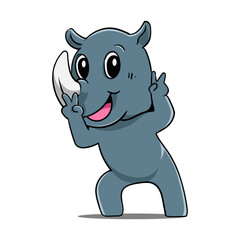 Illustration of a cute rhinoceros with a funny pose in front of the camera