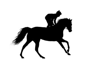 Obraz na płótnie Canvas black flat image of a horse jockey isolated on a white background