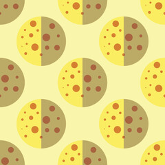 Halloween concept. Vibrant vector seamless pattern of The moon on light yellow background. Perfect for wrapping, wallpapers, postcards, web sites, shops