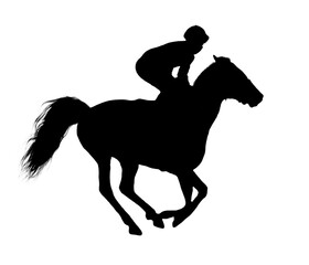 black flat image of a horse jockey isolated on a white background
