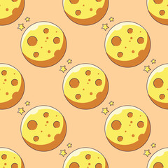 Halloween concept. Vibrant vector seamless pattern of The Moon on beige background. Perfect for wrapping, wallpapers, postcards, web sites, shops