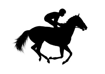 Fototapeta na wymiar black flat image of a horse jockey isolated on a white background