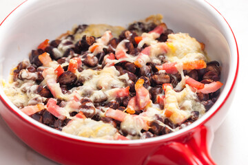 beans baked with bacon and cheese