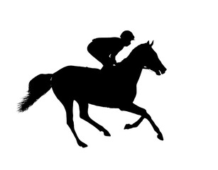 Obraz na płótnie Canvas black flat image of a horse jockey isolated on a white background