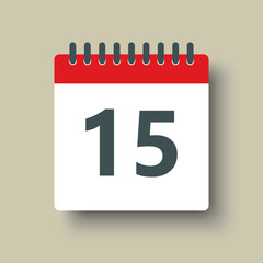 Vector icon calendar day number 15, 15th day month