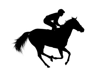 Fototapeta na wymiar black flat image of a horse jockey isolated on a white background