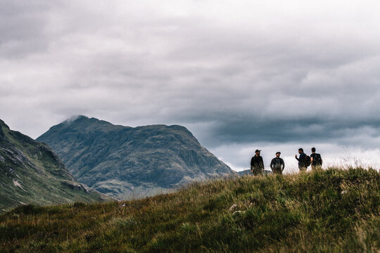 Group of hikers walking in Scotland. West Highland way. High quality photo