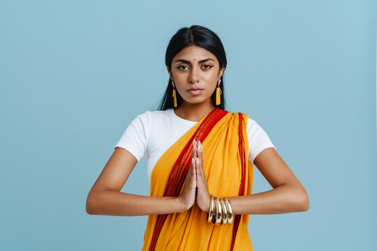 Portrait Of Young Beautiful Indian Woman In Traditional Dress